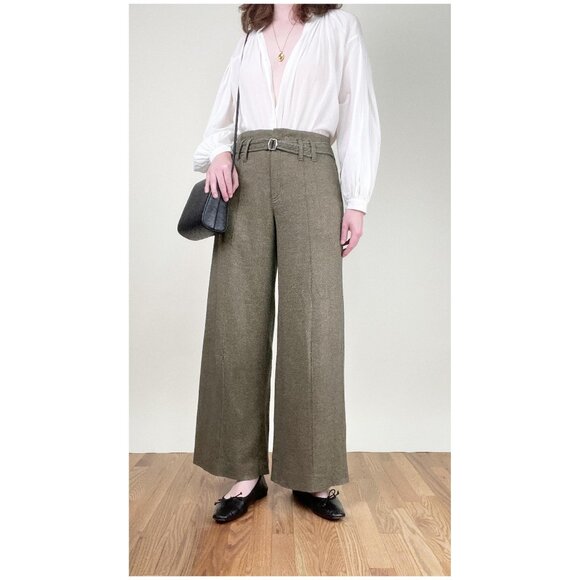 Vintage French Silk Wool Knit Wide Leg Flare High Rise Pants Tweed Long Trousers - Picture 6 of 10